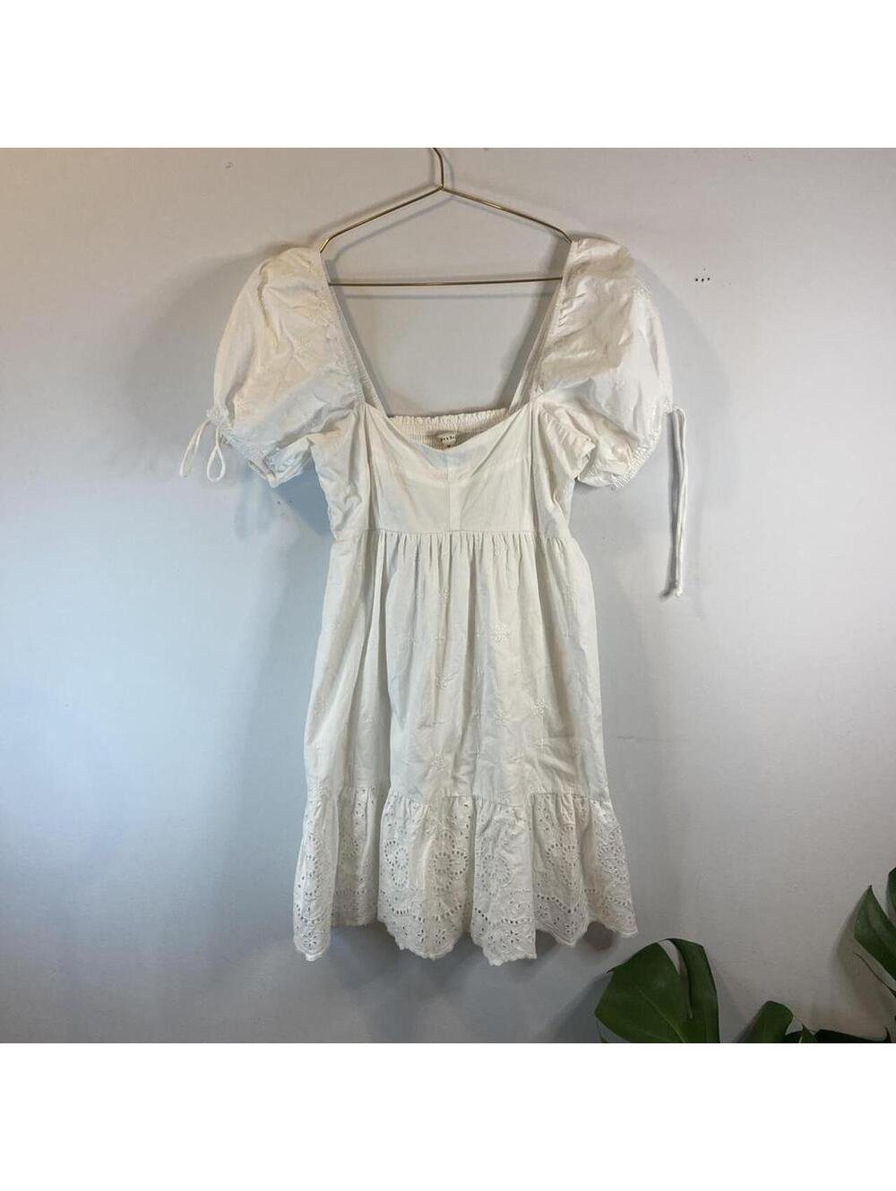 Puff Sleeve Dress White Boho Milkmaid Cottage Western Prairie Eyelet Lace